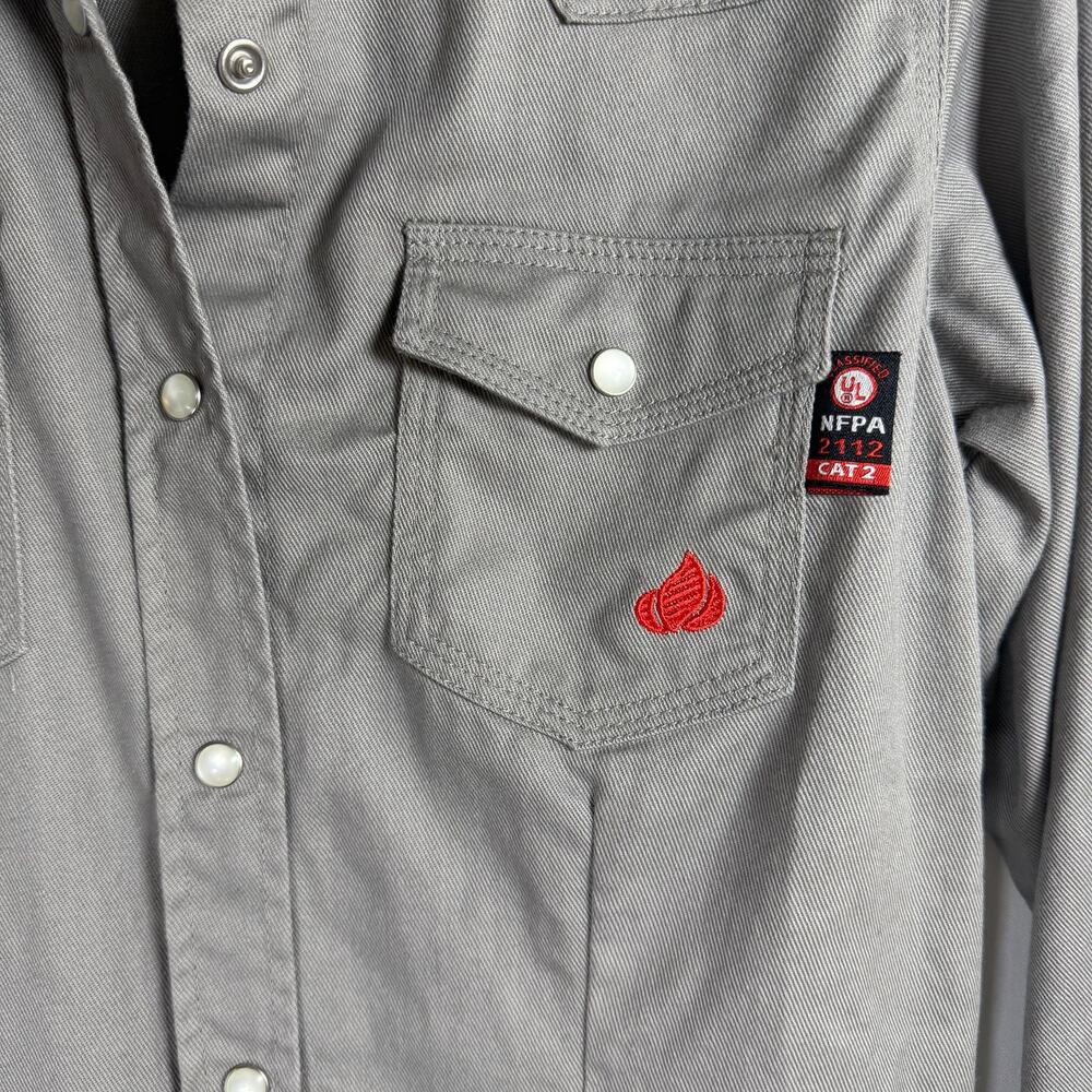Forge Ladies FR LFRSLD Solid Shirt Grey Flame Resistant button down sz sm - Picture 3 of 9